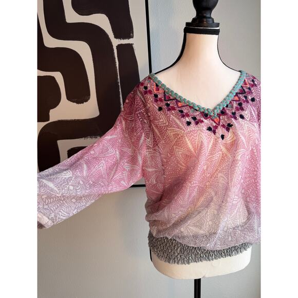 Akemi + Kin for Anthropologie Embroidered Ombré Blouse | Size L - Picture 3 of 11